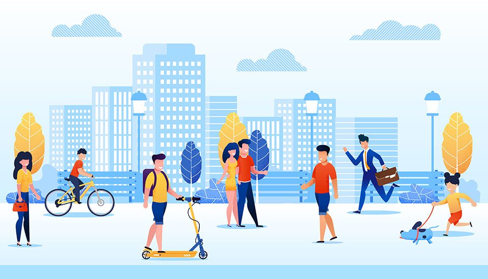 Illustration of people enjoying city park