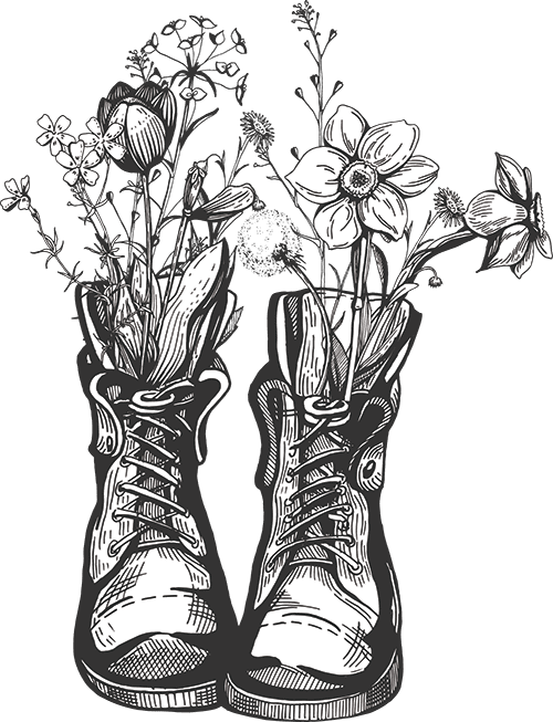 Illustration of boots with flowers in them