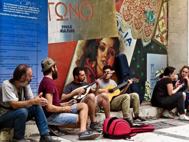 Street musicians on Aiolou Street
