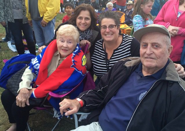 Sue with her parents and Brazilian sister Marilise when she visited Kansas in 2015 Sue with two smiling eldery folks
