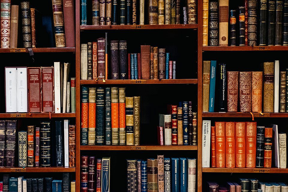Antique books on shelves