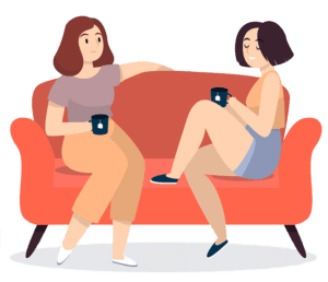 Illustration of two women chatting on a couch