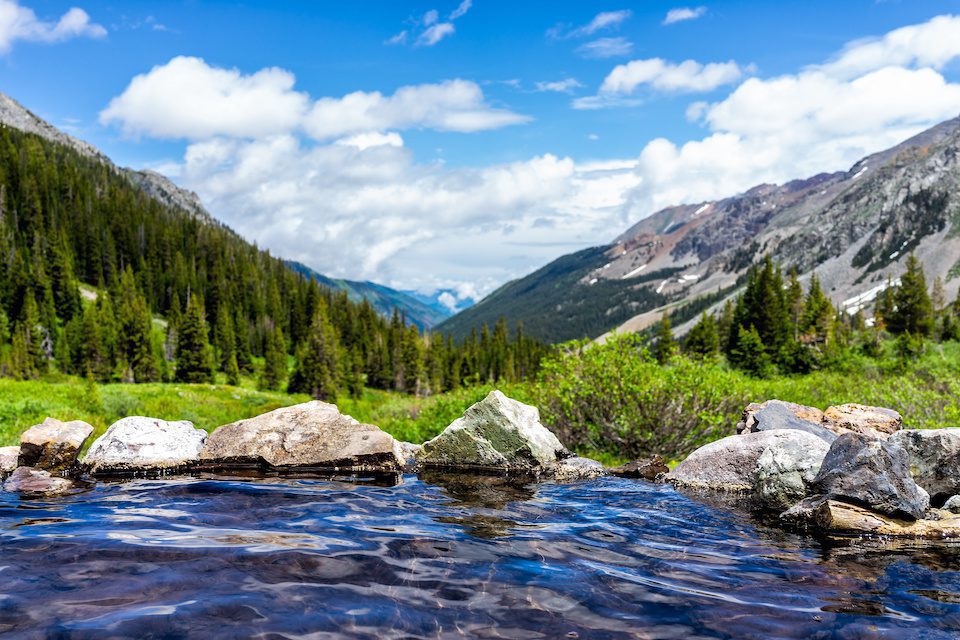 Hot springs blue pool on Conundrum Creek Trail in Aspen, Colorado
