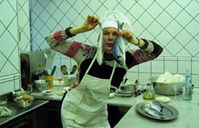 Marillee Carroll at a cooking school in Sorrento, Italy. She says this photo captures how she feels about aging - continuing to enjoy life and travelling, with lots of laughter