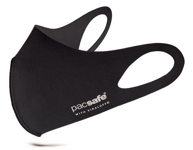 A black PacSafe face mask