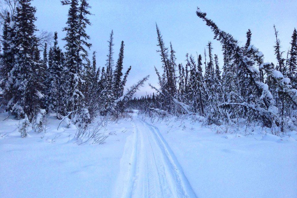 A snow covered trail in Yellowknife, Northwest Territories