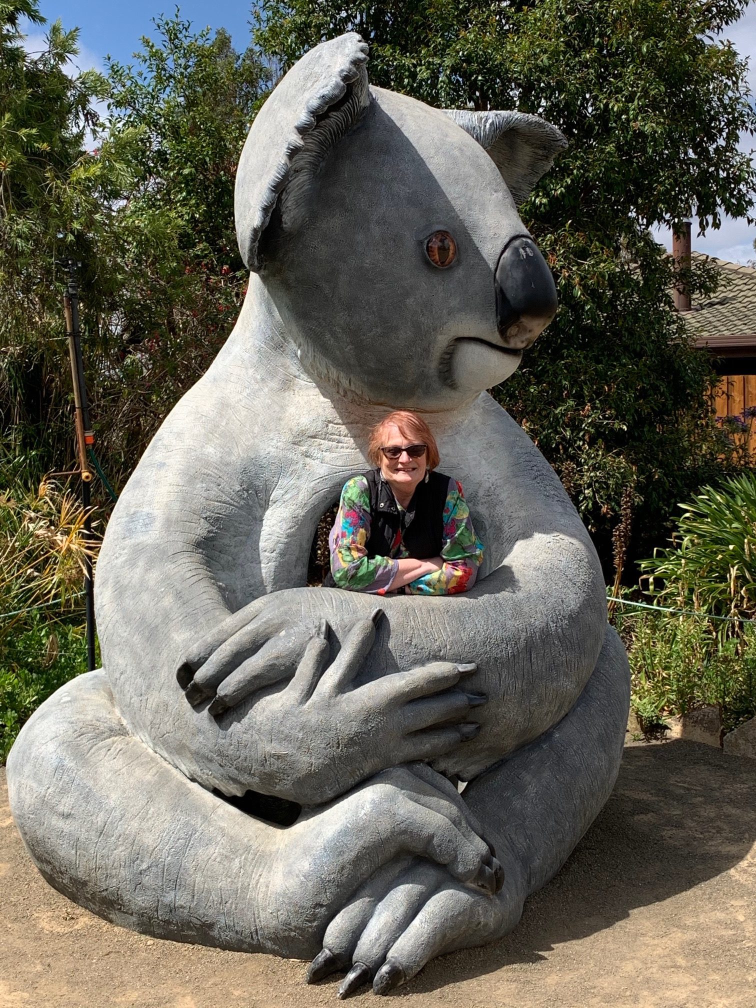 woman in a koala statue