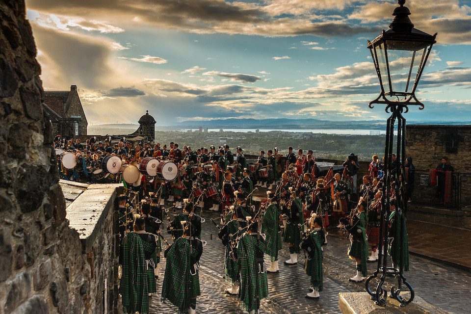 Pipers at Edinburgh Castle during the Fringe Festival