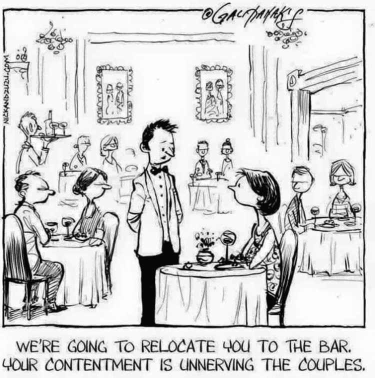 drawing of people in a restaurant about how to deal with loneliness  dining alone