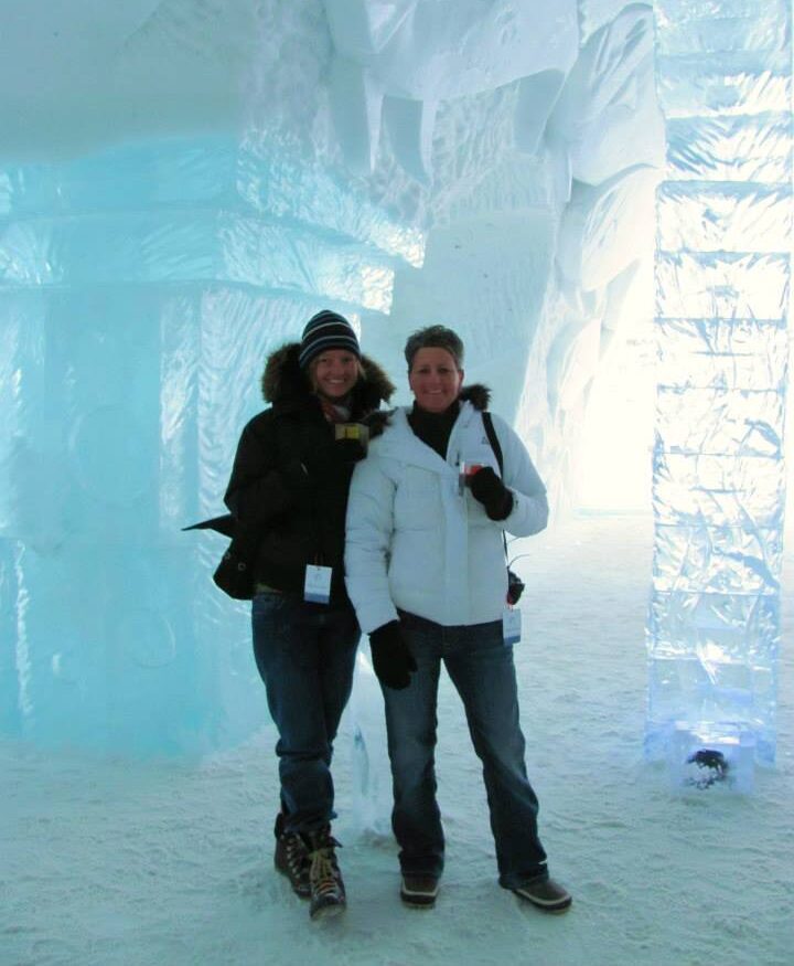 two women in an ice hotel