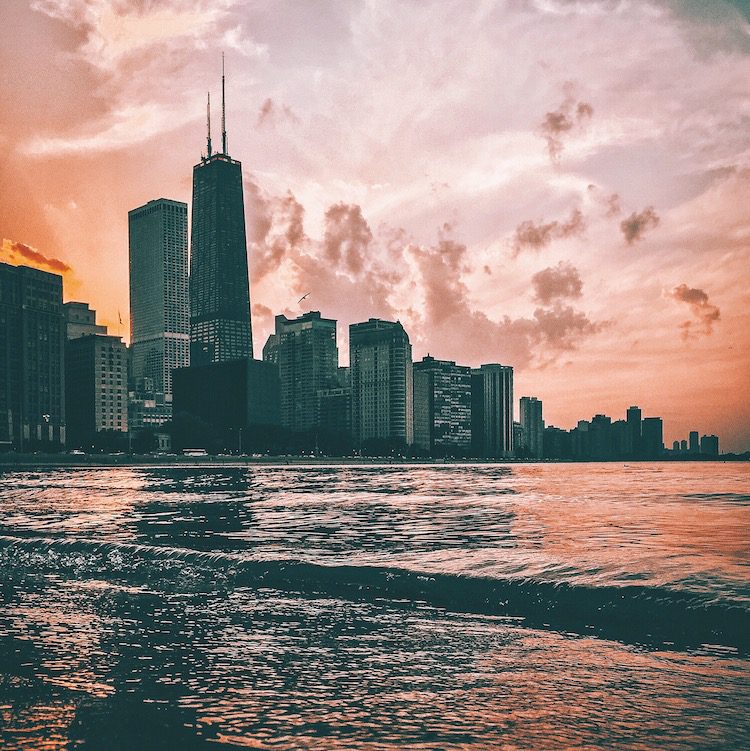 Chicago skyline at sunset