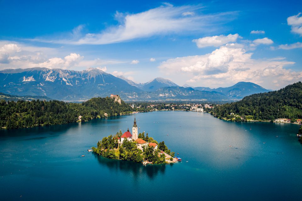 Slovenia - Aerial view resort Lake Bled.