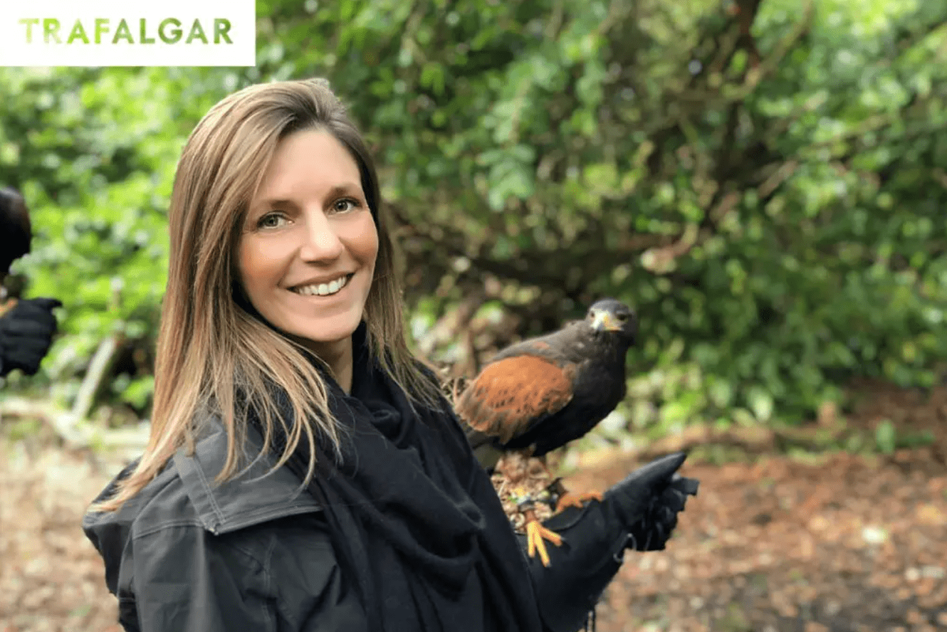 woman holding falcon