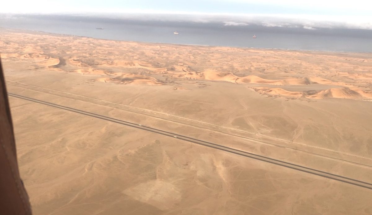 Sand dunes seen from above in the Namib desert