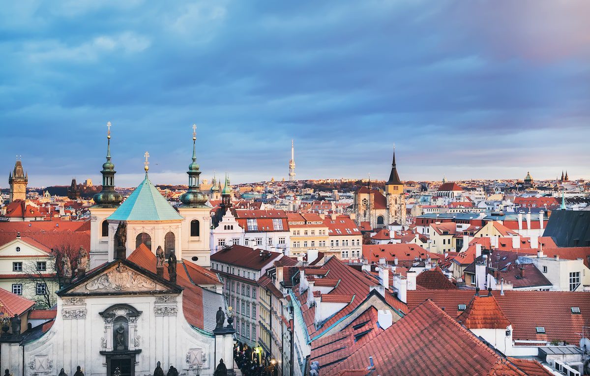 View of Prague city skyline in the winter