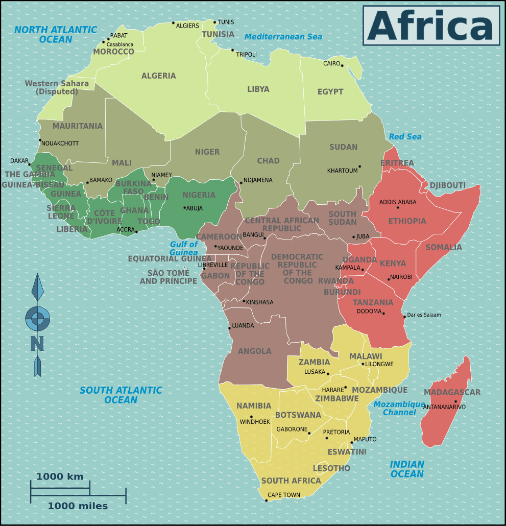 Map of Africa including less travelled African destinations
