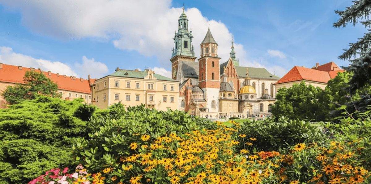 image of a polish temple with greenery in front