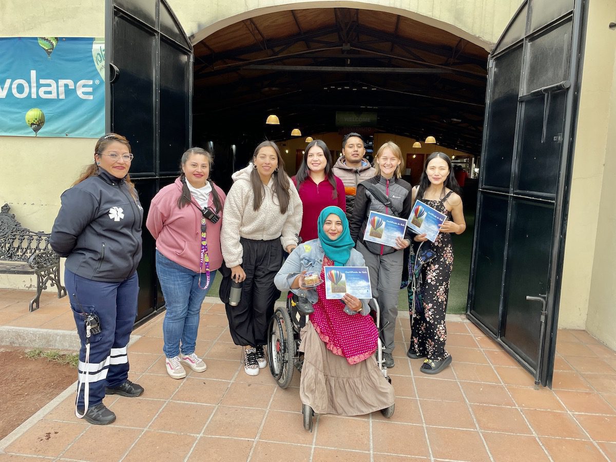 A group of participants after riding a hot air balloon in Mexico City