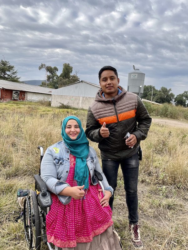 Tanzila prepares for her ride in a hot air balloon in a wheelchair in Mexico City