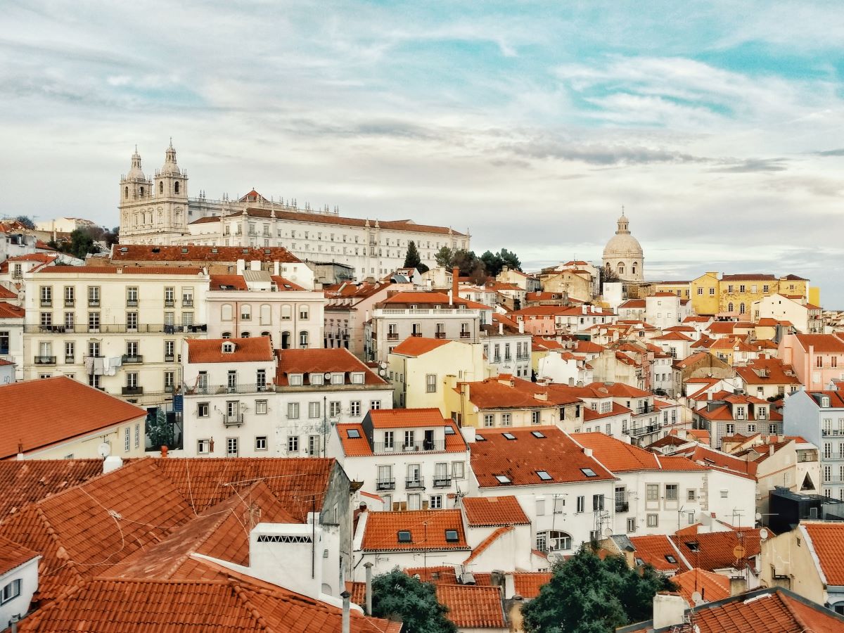 Overlooking the orange roofed buildings in Lisbon, Portugal