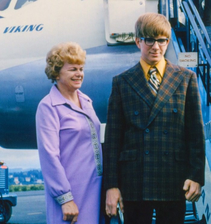 Extremely dorky 16 year old Rick and his little sister Linda and mom (1971, when people dressed up to fly).