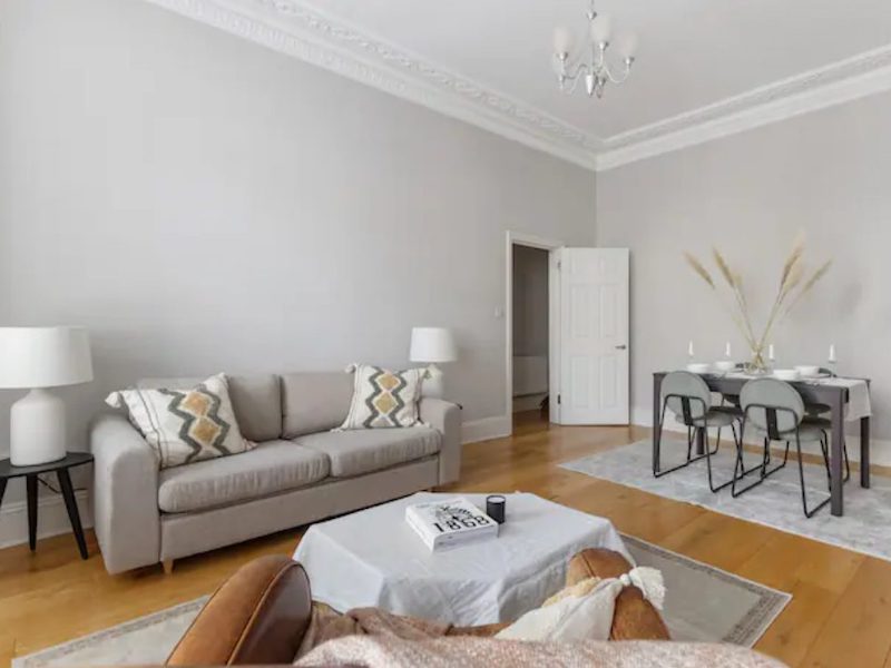 A minimally decorated Airbnb in London, England