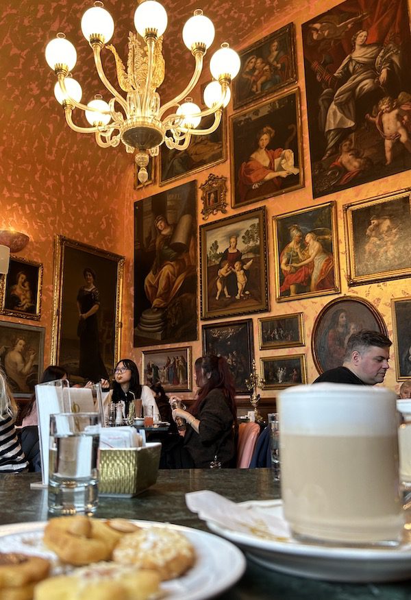 The oranate interior of Rivoire restaurant in Florence