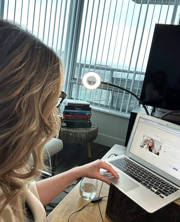 Dawn Chubai working at home on her laptop