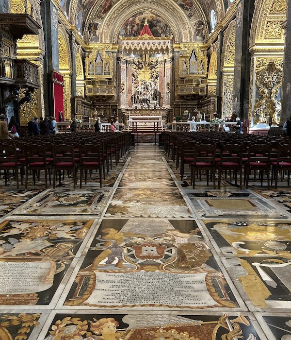 The marbled tombstones of St. John's Co-Cathedral