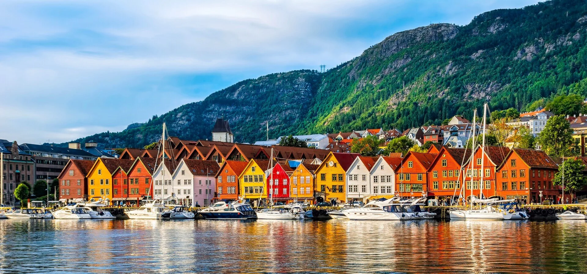 Colourful houses line the water in Bergen, Norway