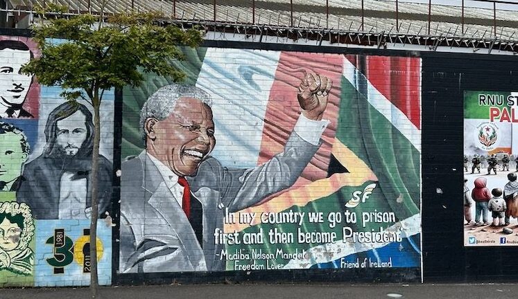 Nelson Mandela mural on the International Wall in Belfast, seen on a Black Cab Tour