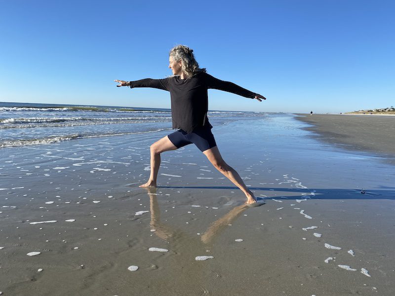 Hilton Head Health - Diana_beach yoga Diana Ballon doing beach yoga on wellness retreat