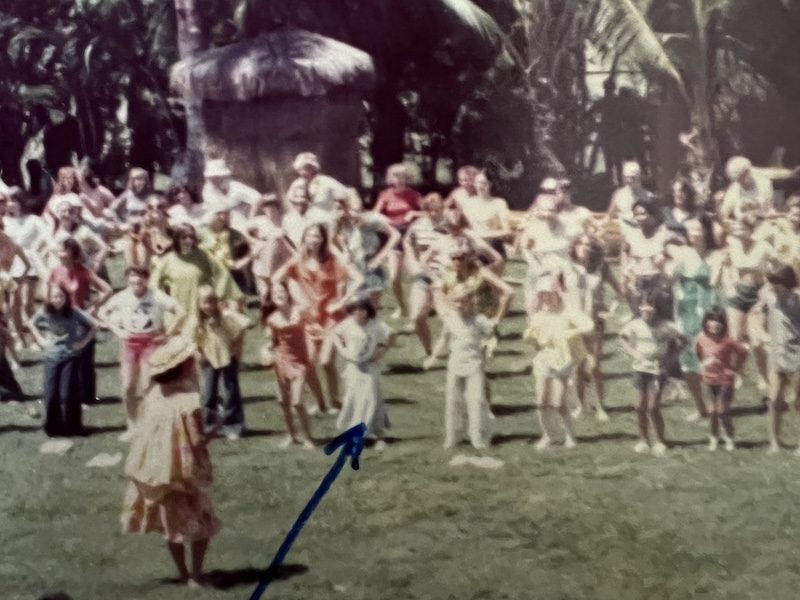 Claudia tries to learn the hula at the Kodak Hula Show in Honolulu