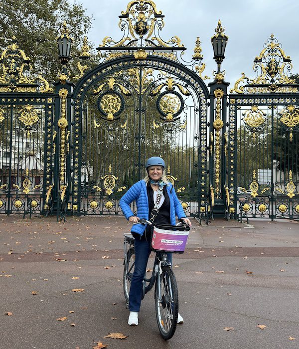 Carolyn Ray on an ebike tour in Lyon, France.