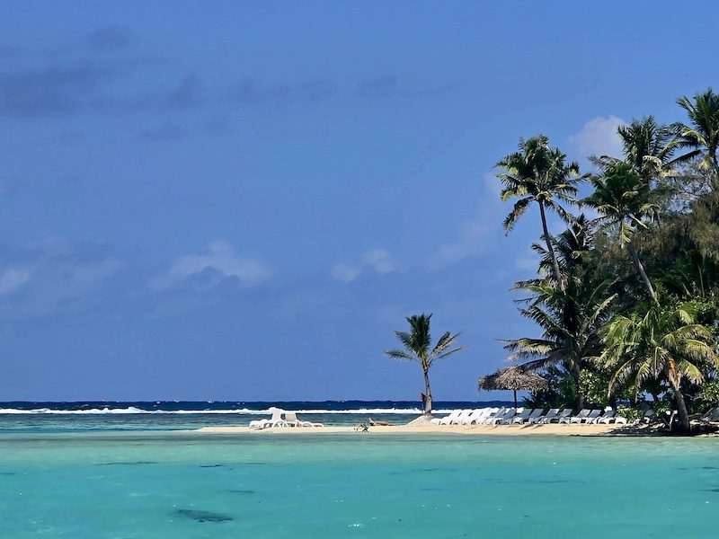 Barrier reef separating ocean and lagoon in Bora Bora