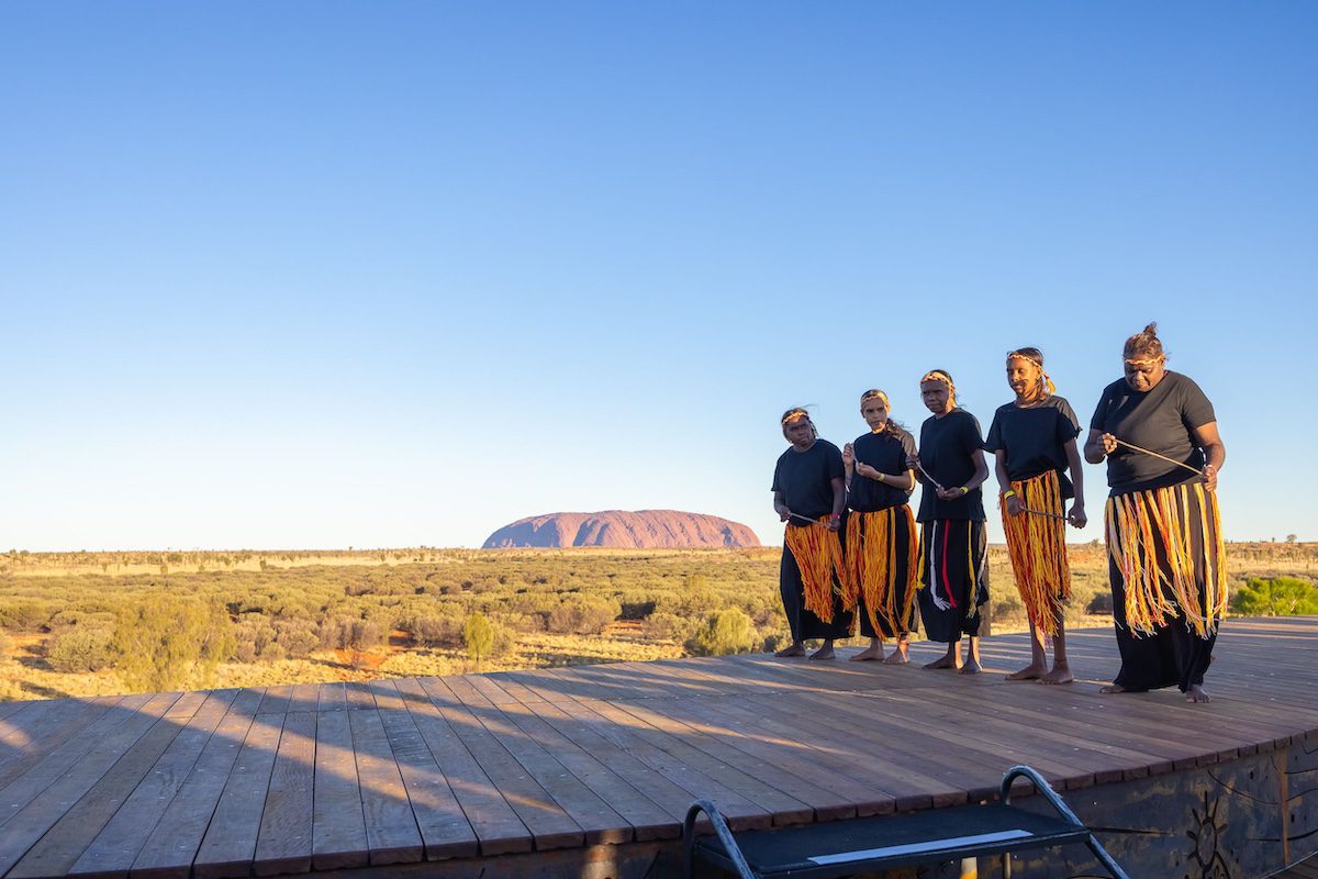A group of Australian Indigenous men in Uluru