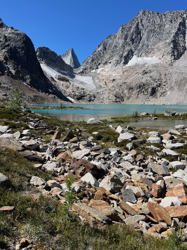 Colbalt Lake and mountain peaks in the Bugaboos