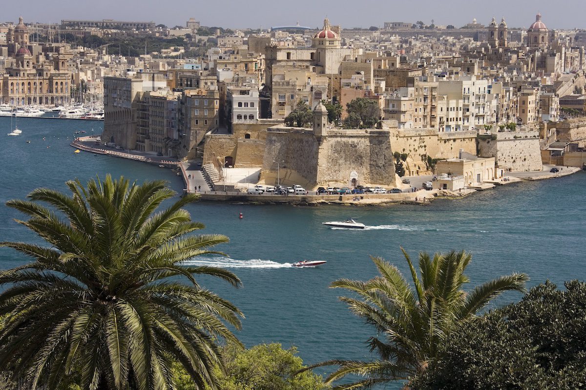 The Grand Harbor and Fort St. Angelo in Velletta on the Mediterranean Island of Malta