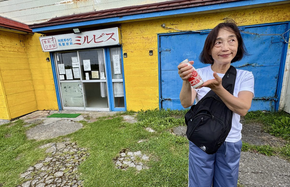 Tour guide Chiyuki Okada at the Milpis Shop on Rishiri Island 